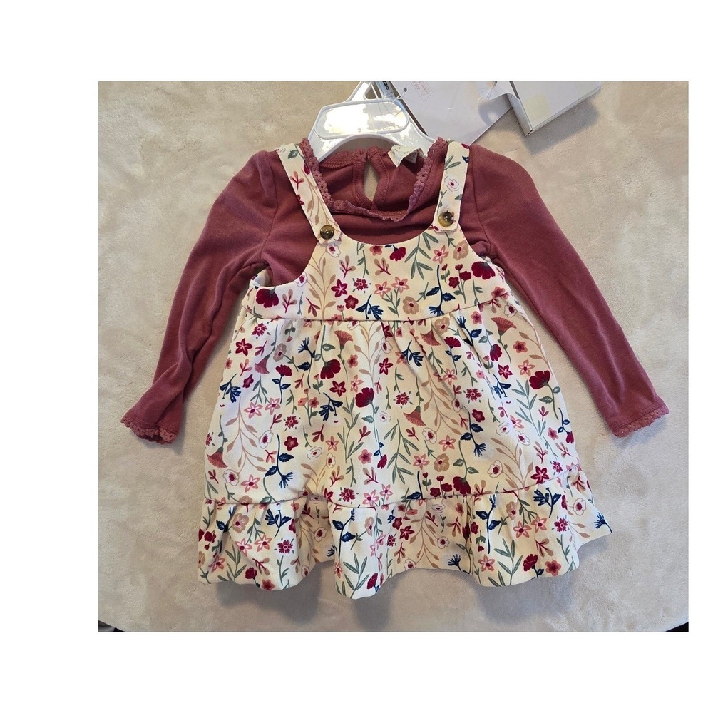 NWT Btween Baby 12M Spring Summer‎ Floral Pinafore Mauve Bundle Set